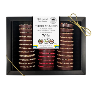 Chokladmums 70% – Hallon, Hassselnötskross & Salt karamell – 2 st