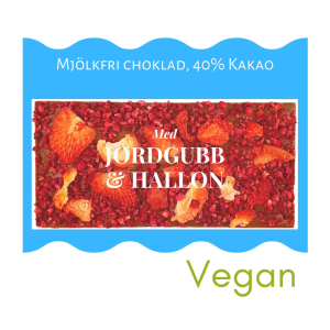 Vegansk 40% choklad med Jordgubb & Hallon – 20 st